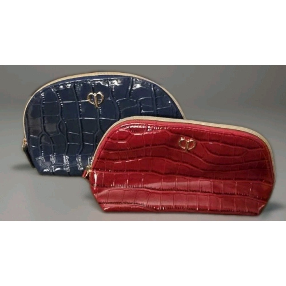 Clé de Peau Beauté Blue Red OS Croc Embossed Makeup Pouch Lot Cosmetic Bag Case